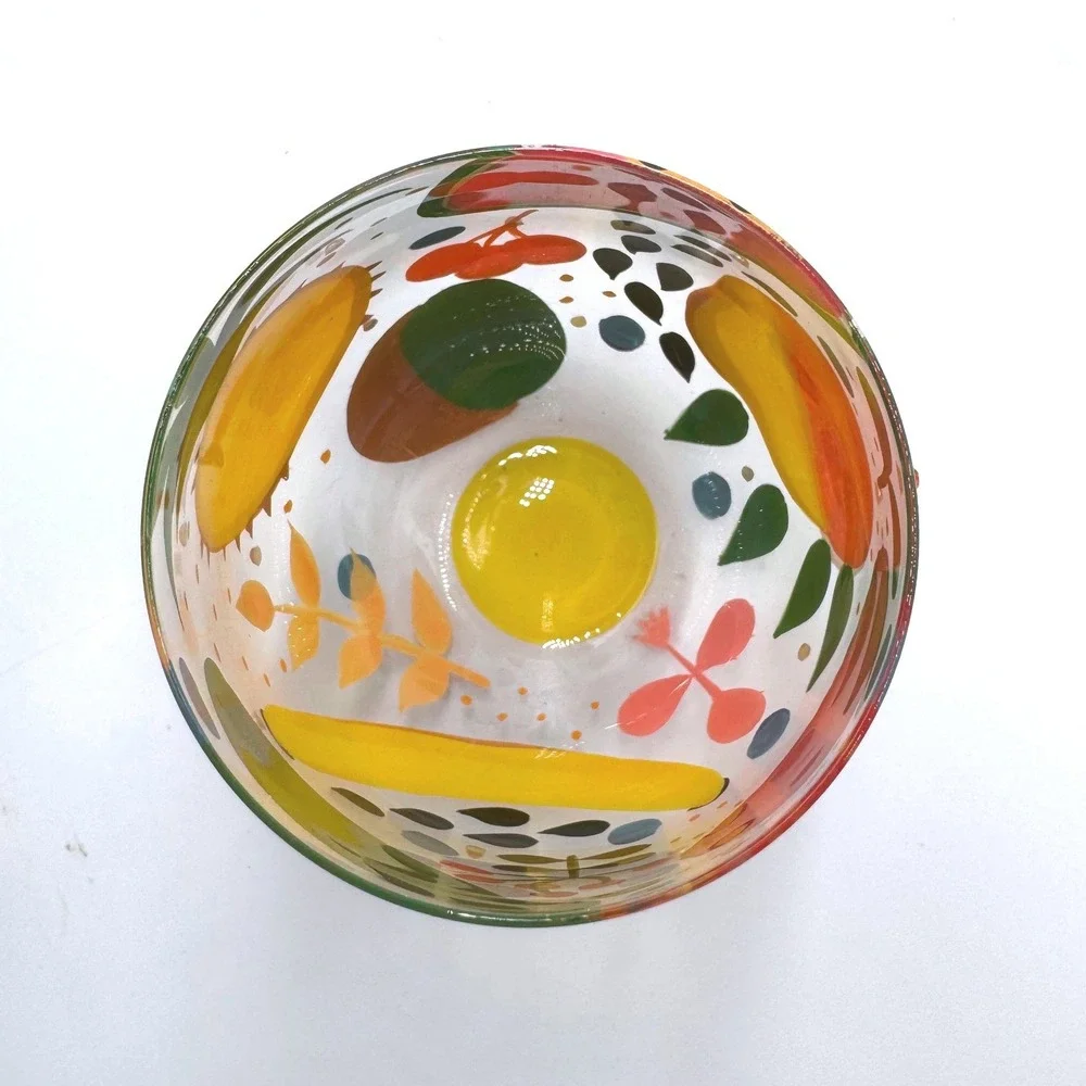 Lolita Tropical Fruit Stemless Wine Glass Hand Painted Glitter Jeweled 4.5in